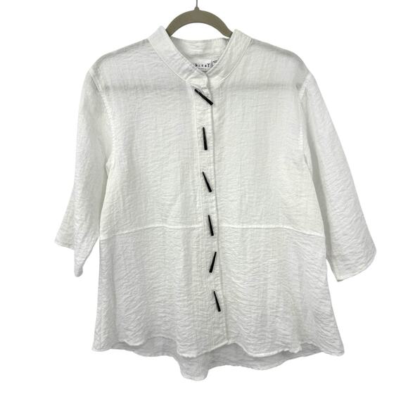 Habitat Clothes Button Tunic Top small White Crinkle Knit Artsy Boxy Lagenlook - Picture 6 of 10